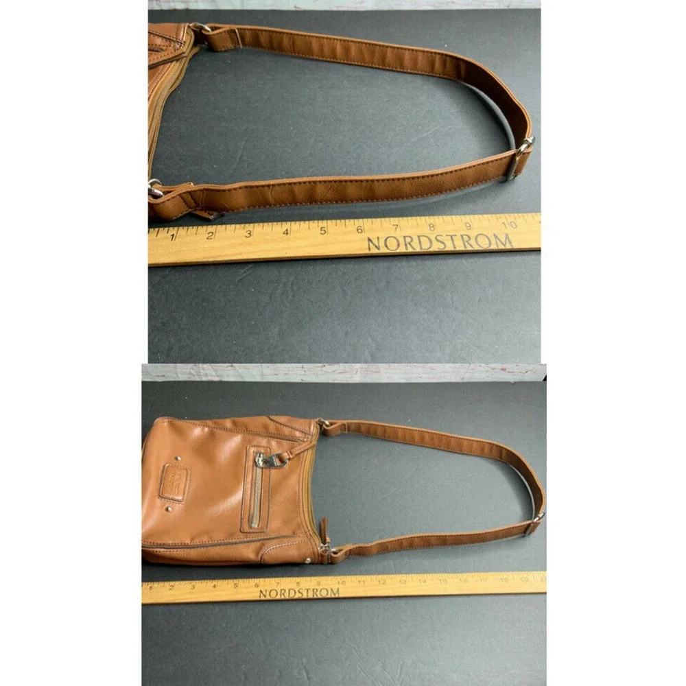 Retro NINE WEST Brown‎ Faux Leather Purse Medium Lined Zip Cognac Shoulder Bag